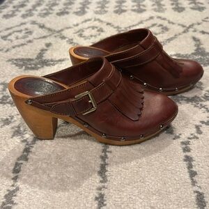 Madewell Brown Leather Clogs with Wooden Heel